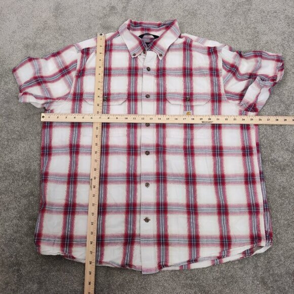 Carhartt Men's Button Down Shirt in Red Cream Size XL Plaid 100% Cotton Gorpcore - Picture 5 of 8